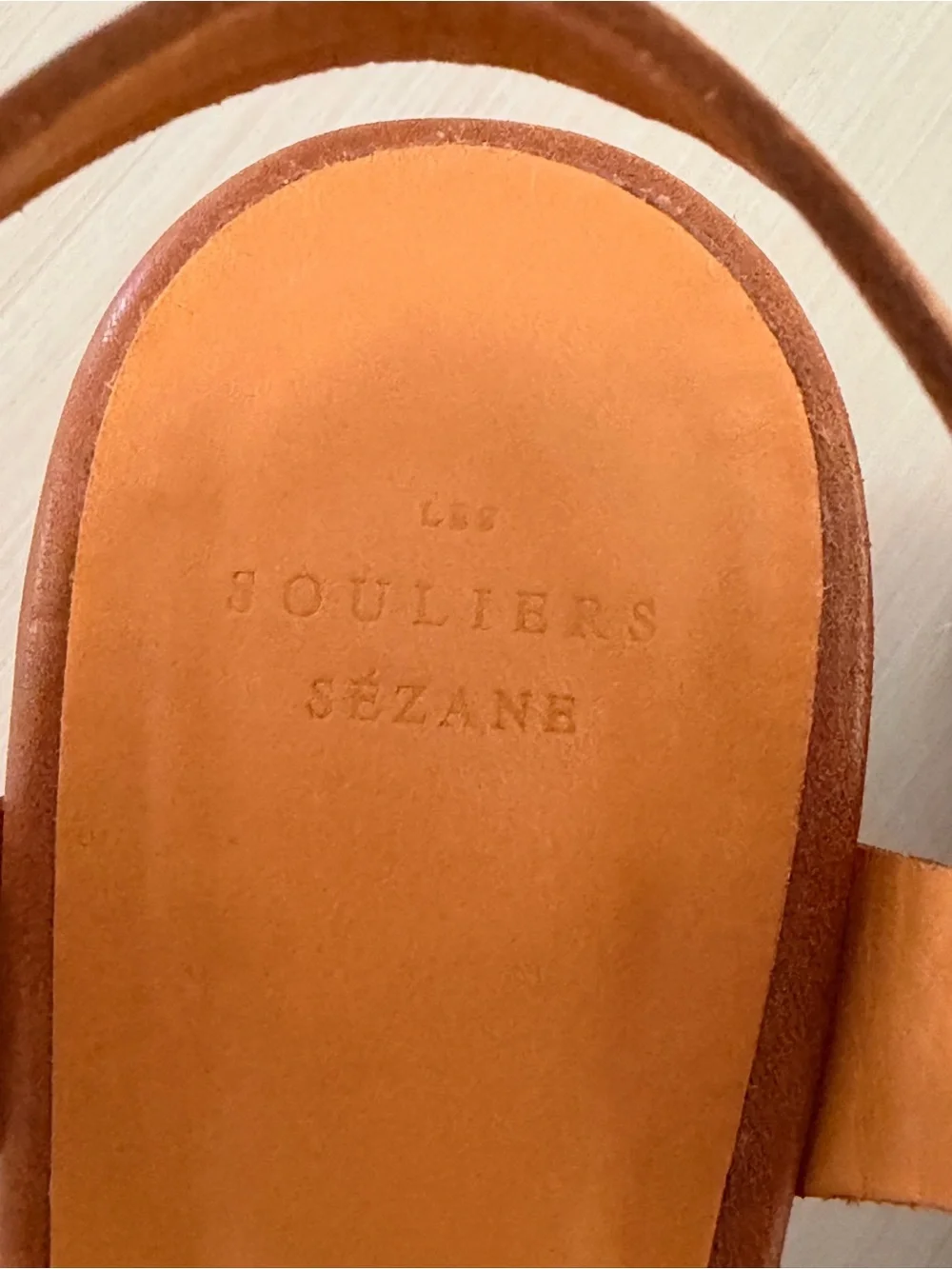 Sezane Isabelle Cognac Brown Leather Wood-Platform Wedge Sandals